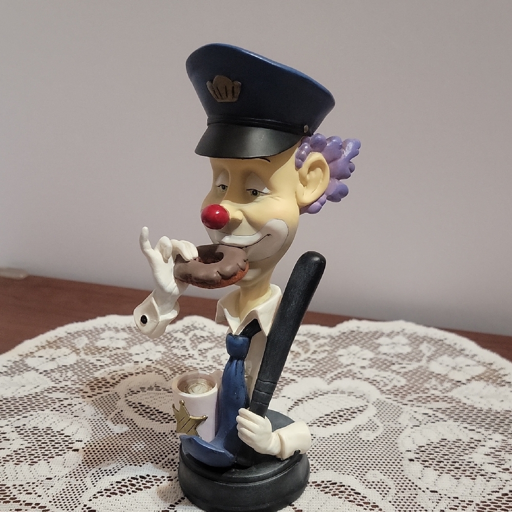Frankies Funny Side " Break Time" Whimsical Clown Figurine with Donut and Coffee